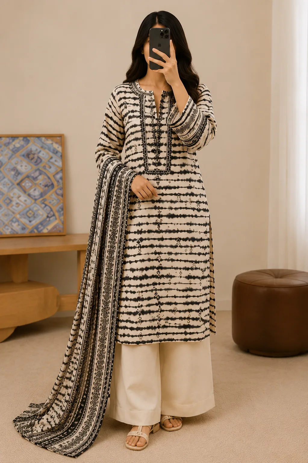 Black & White Embroidered Lawn Suit